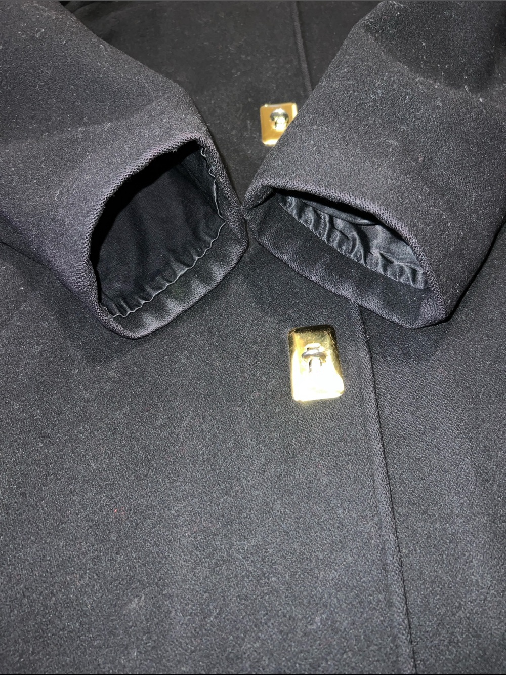 Vintage Westfield Black Pure Virgin Wool A-Line Pea Coat with Gold-Tone Buttons - Picture 8 of 10